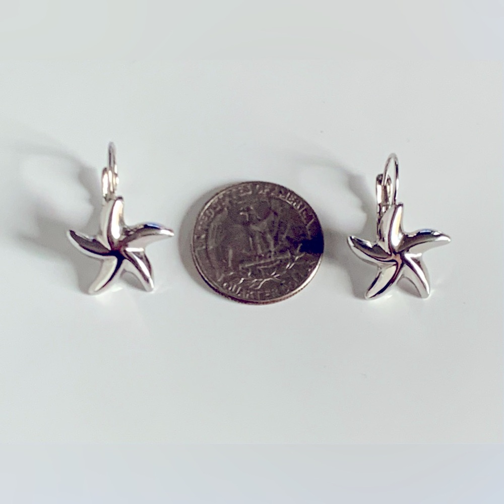 🪸 Starfish Silver Tone Lever Back Dangle Earrings by Cookie Lee - Picture 7 of 7